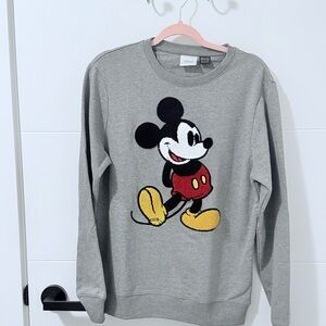 Disney Gray Crewneck Sweater with Mickey Mouse Design